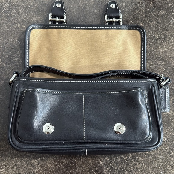 Vintage Coach Y2K Bleecker Double Buckle Black Leather Crossbody Saddle‎ Bag - Picture 8 of 11